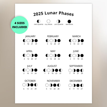 Year 2025 Moon Calendar: Track Lunar Phases with a Printable Wall Hanging