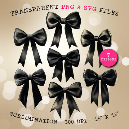 Black Coquette Bow Clipart Bundle, PNG & SVG, Free for Commercial Use Digital Download