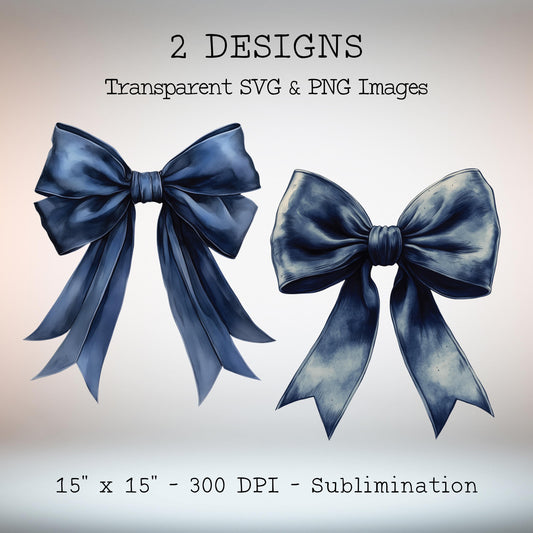 Blue Black, Watercolor Coquette Bows Clipart, SVG & PNG Files, 15" x 15", Free for Commercial Use ,Digital Download